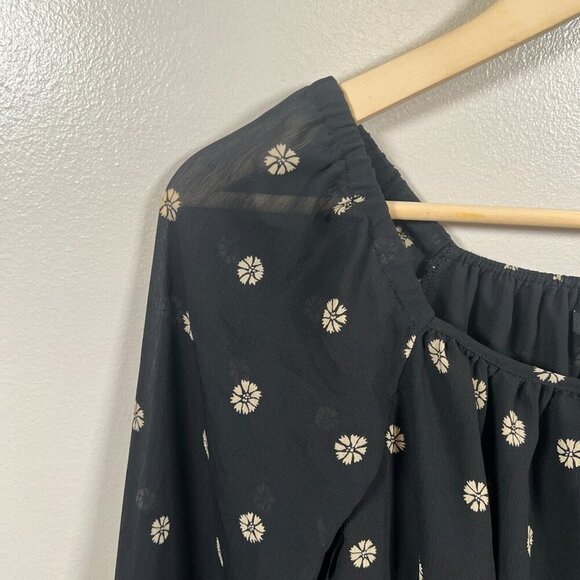 Madewell Georgette Square-Neck Smock-Waist Top Size XS Bloom Dot Floral Black - Picture 5 of 10